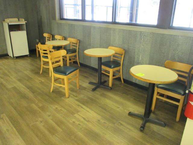 Group Of Tables, Chairs, Trash Can Enclosure