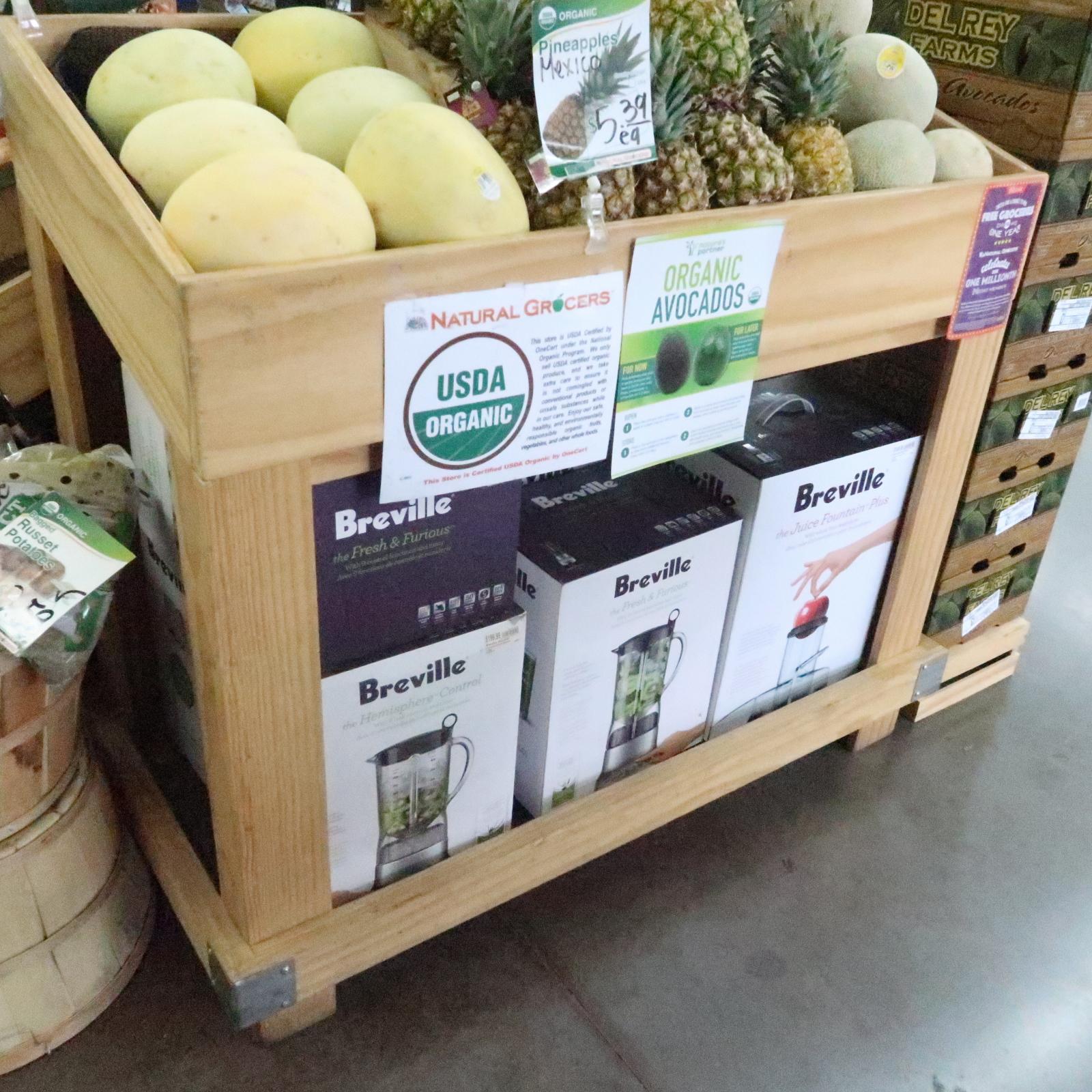 wooden produce merchandising fixture