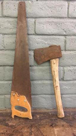 Antique Axe And Hand Saw