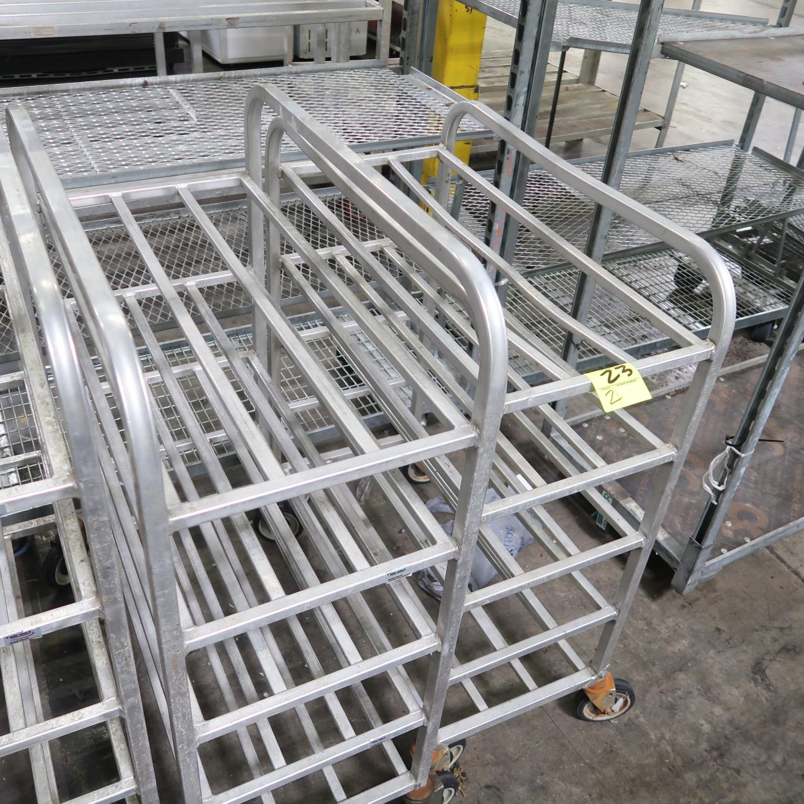 aluminum tray racks, on casters