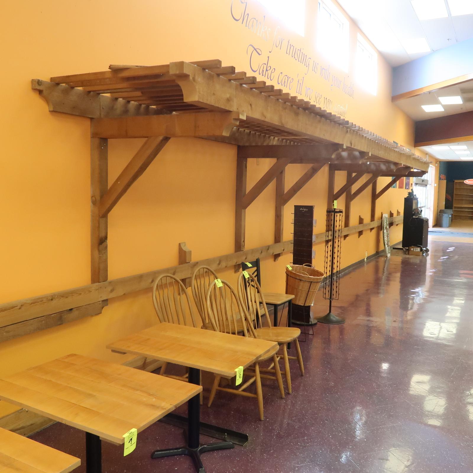 cedar awning, wall-mount. Includes wooden cart rail