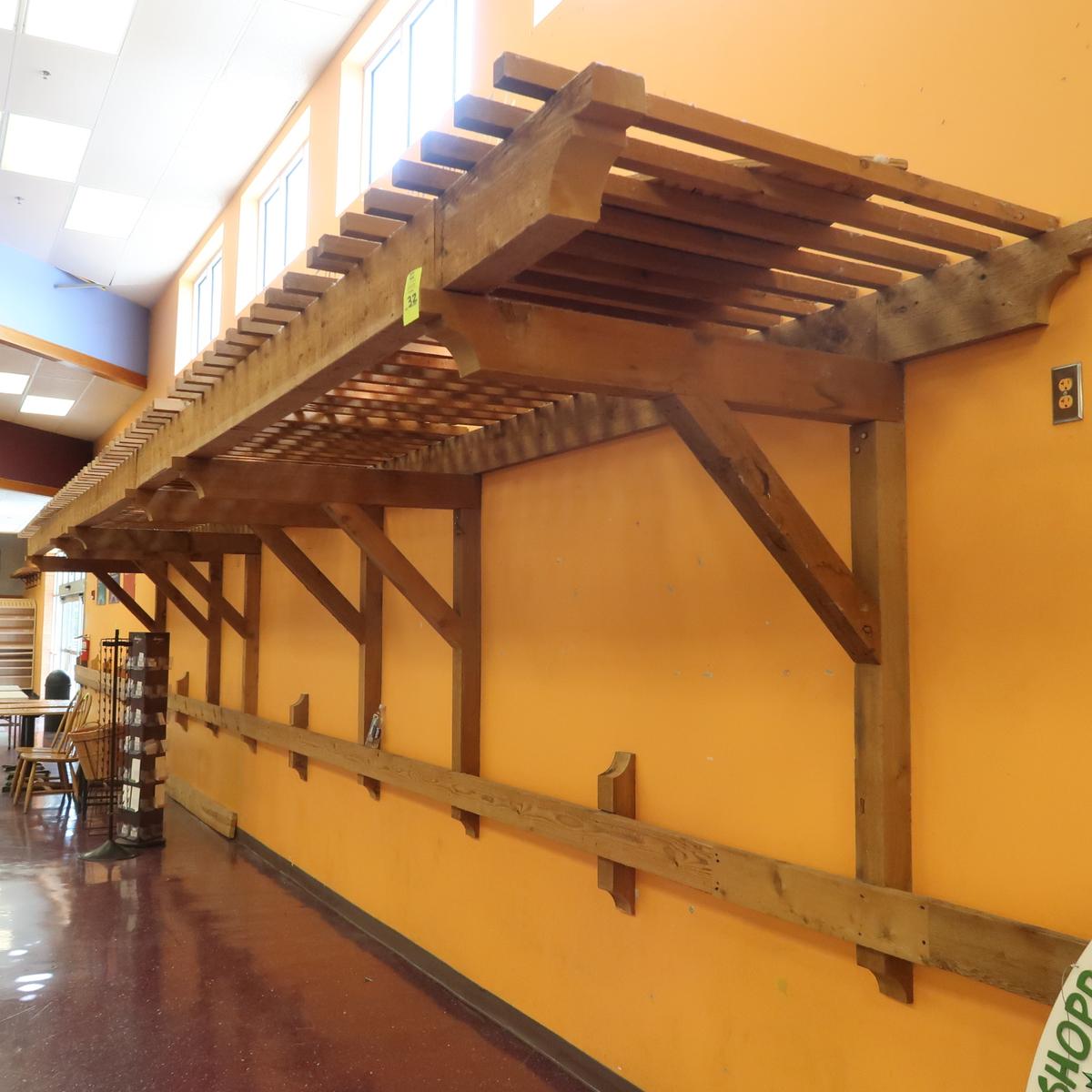 cedar awning, wall-mount. Includes wooden cart rail