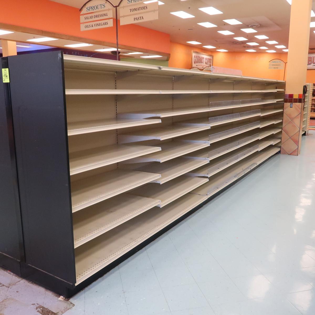 Lozier gondola shelving, 36' run + 4' endcap