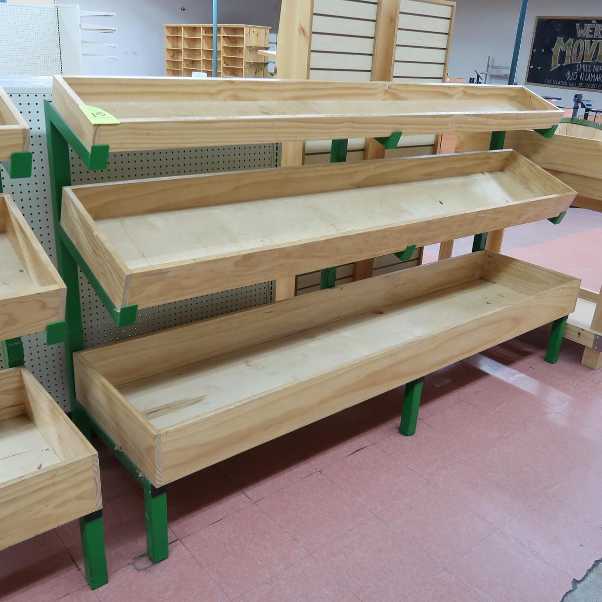 three-tiered dry produce merchandising racks