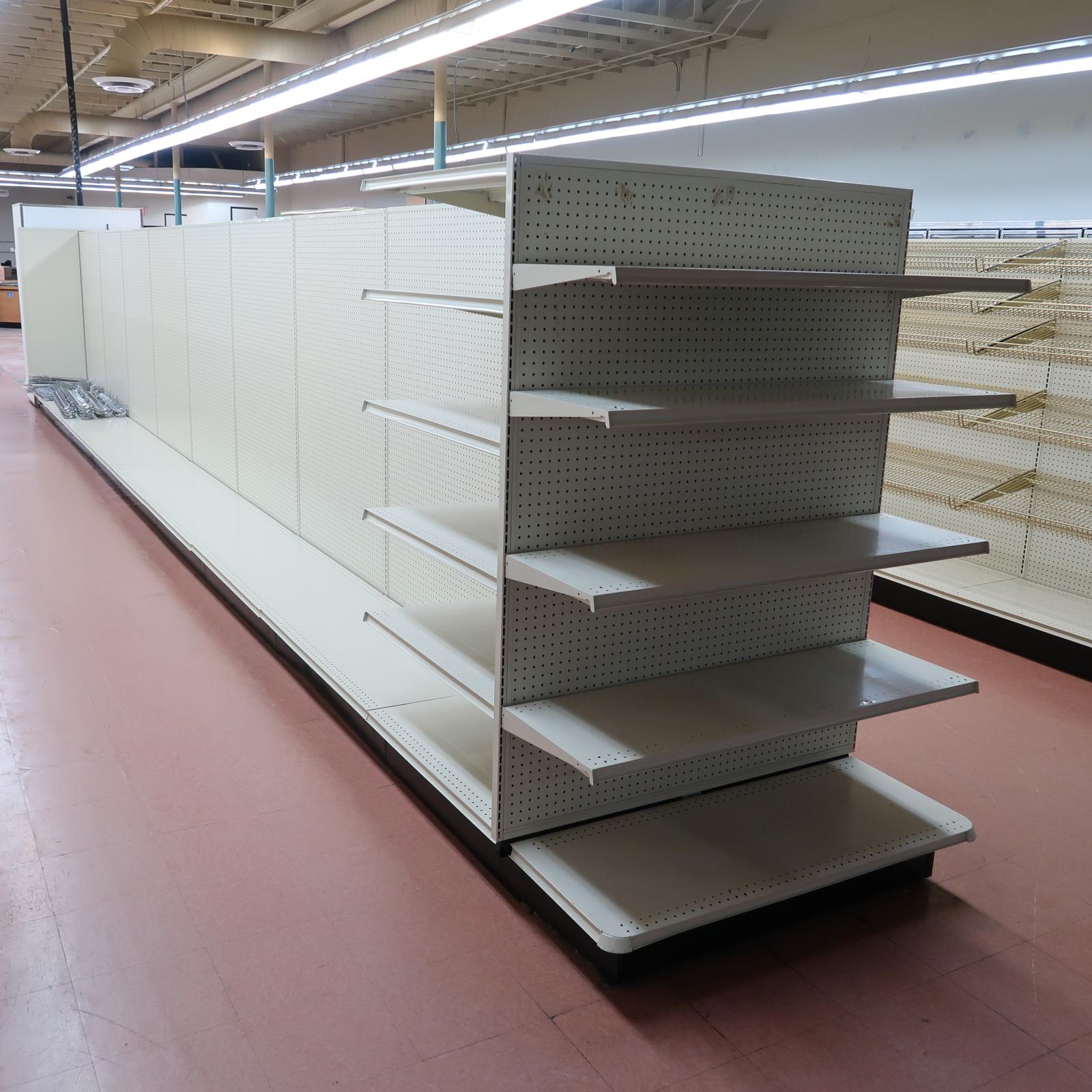 Lozier gondola shelving, 35' run w/ 1) 4' endcap