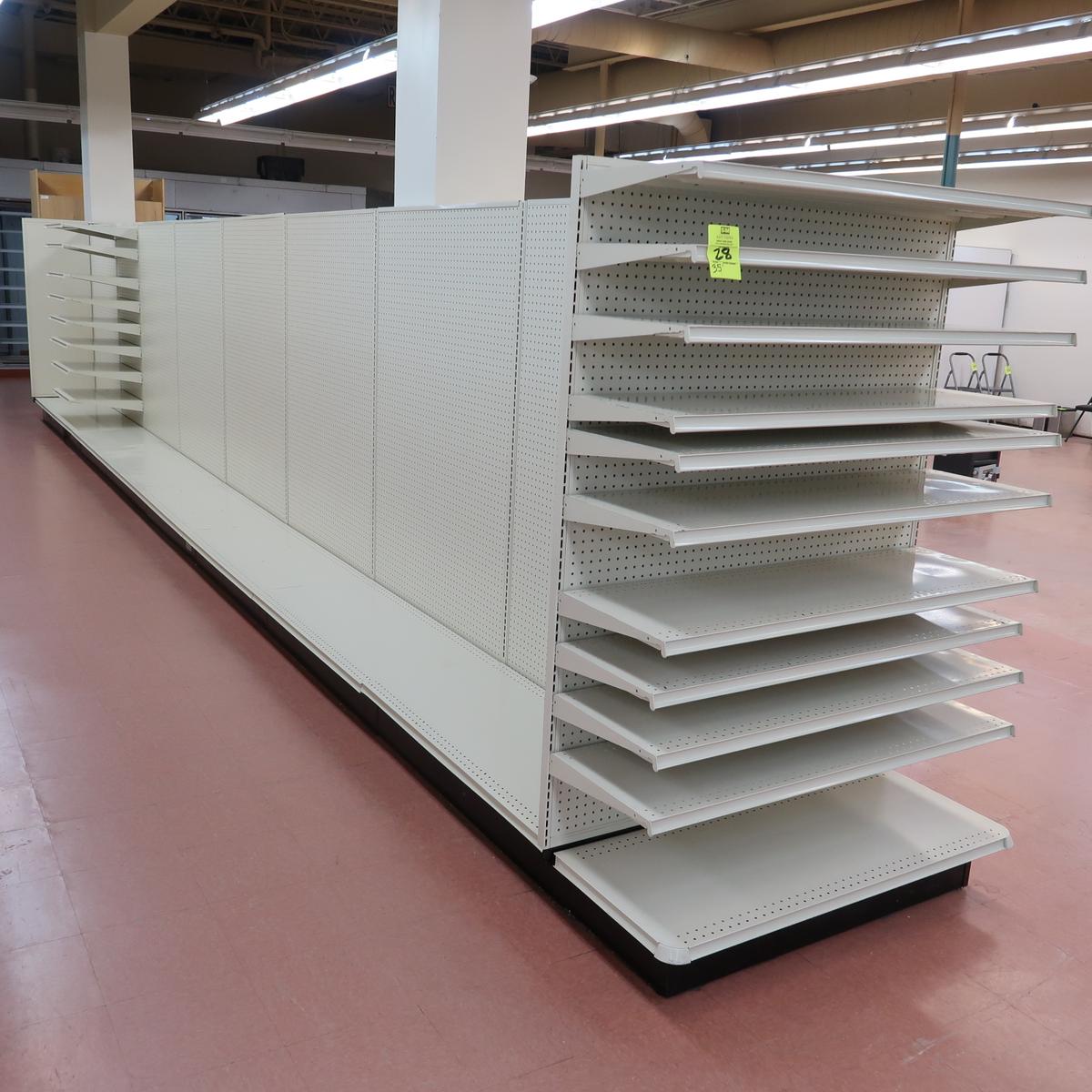 Lozier gondola shelving, 31' run w/ 1) 4' endcap