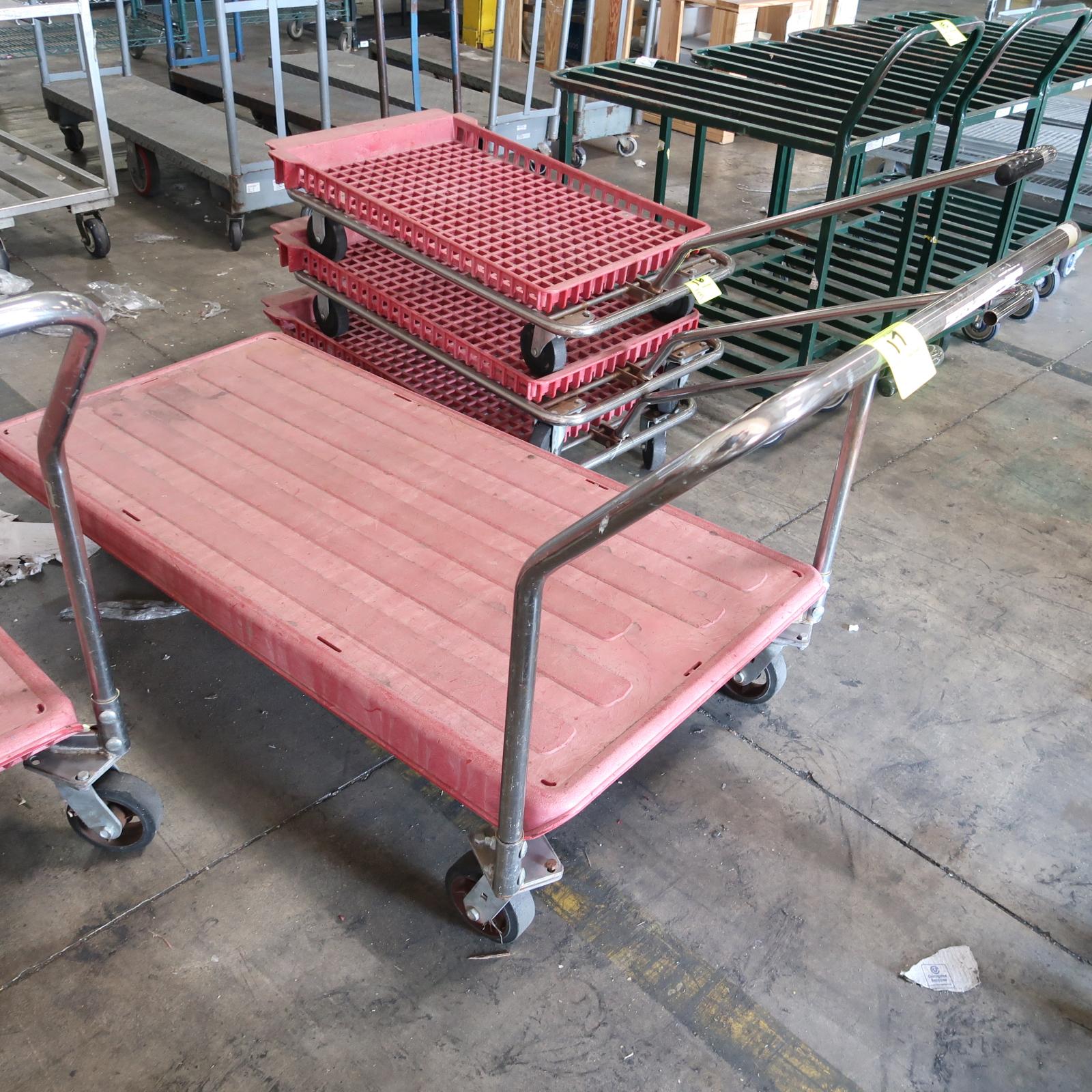 low flat cart, steel frame w/ plastic top