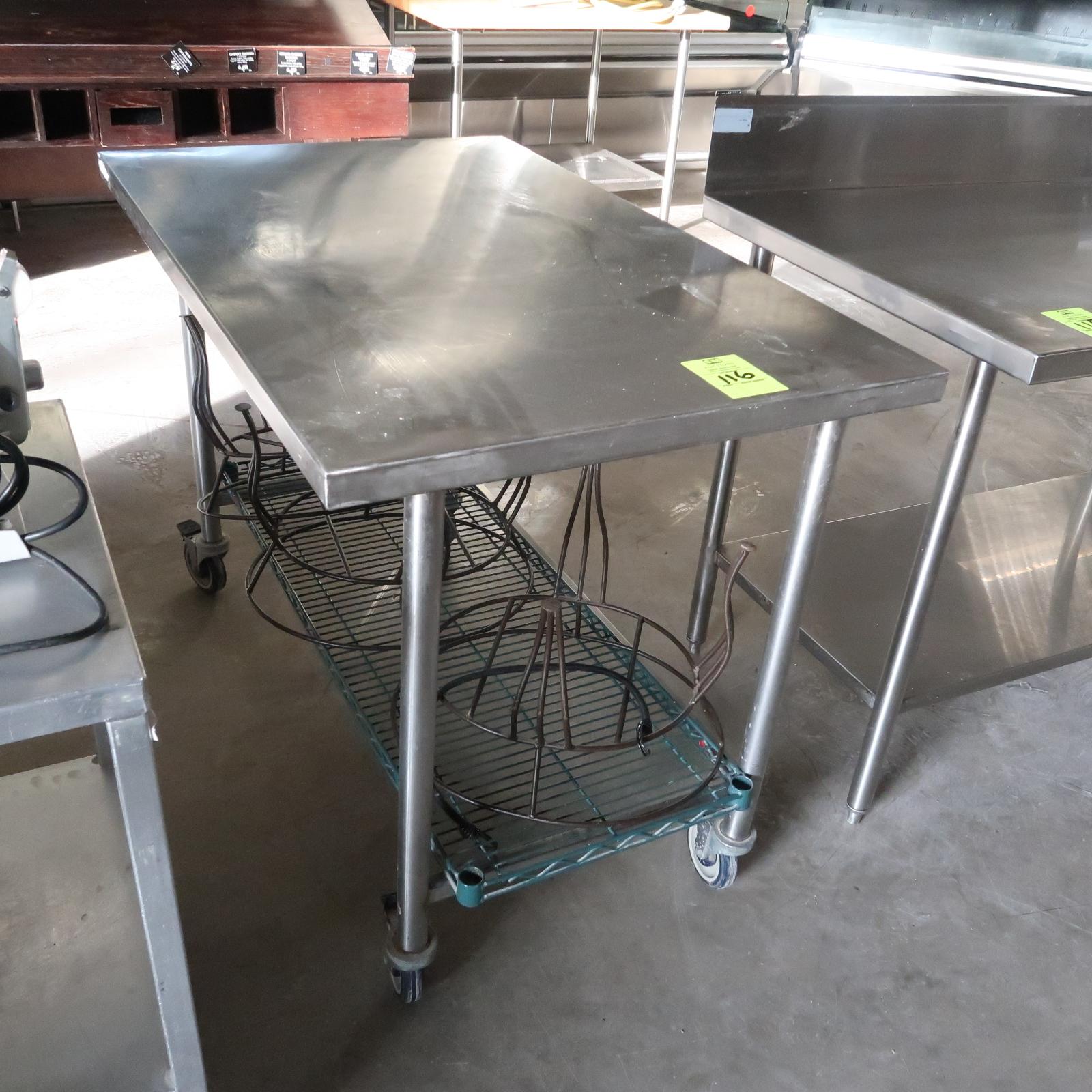 stainless table, on casters