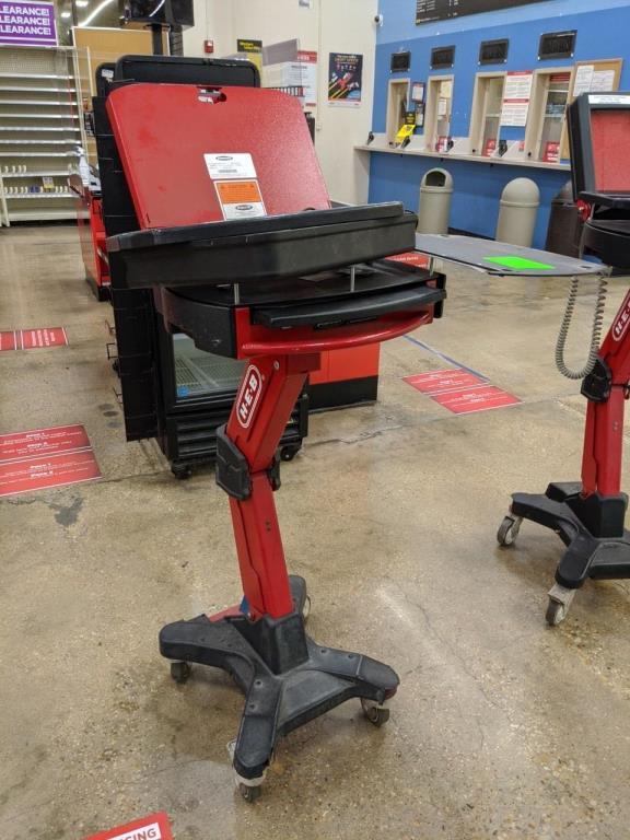 HEB branded laptop stand on casters