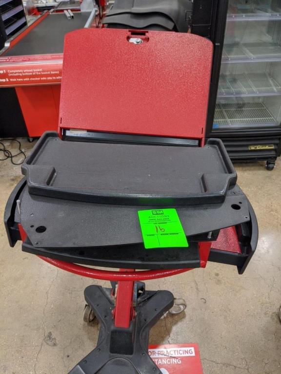 HEB branded laptop stand on casters