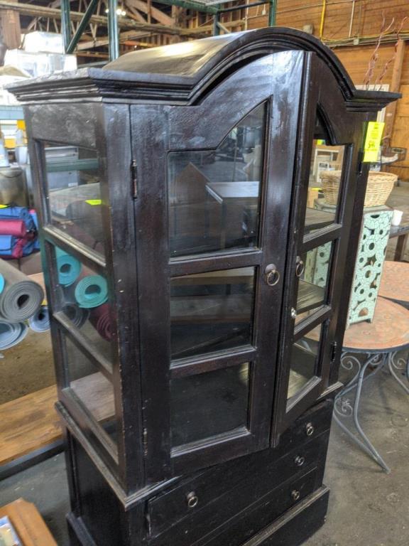 Wood china cabinet with glass doors