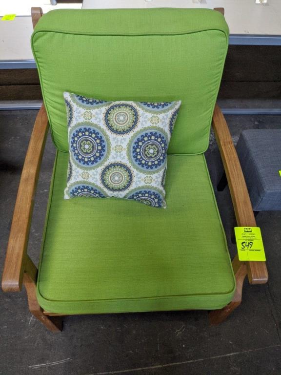 Wood chair with cushion and throw pillow