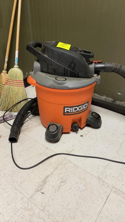 Ridgid Shop Vac and 2 Brooms