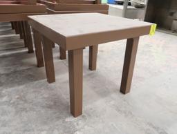 square wooden merchandising table
