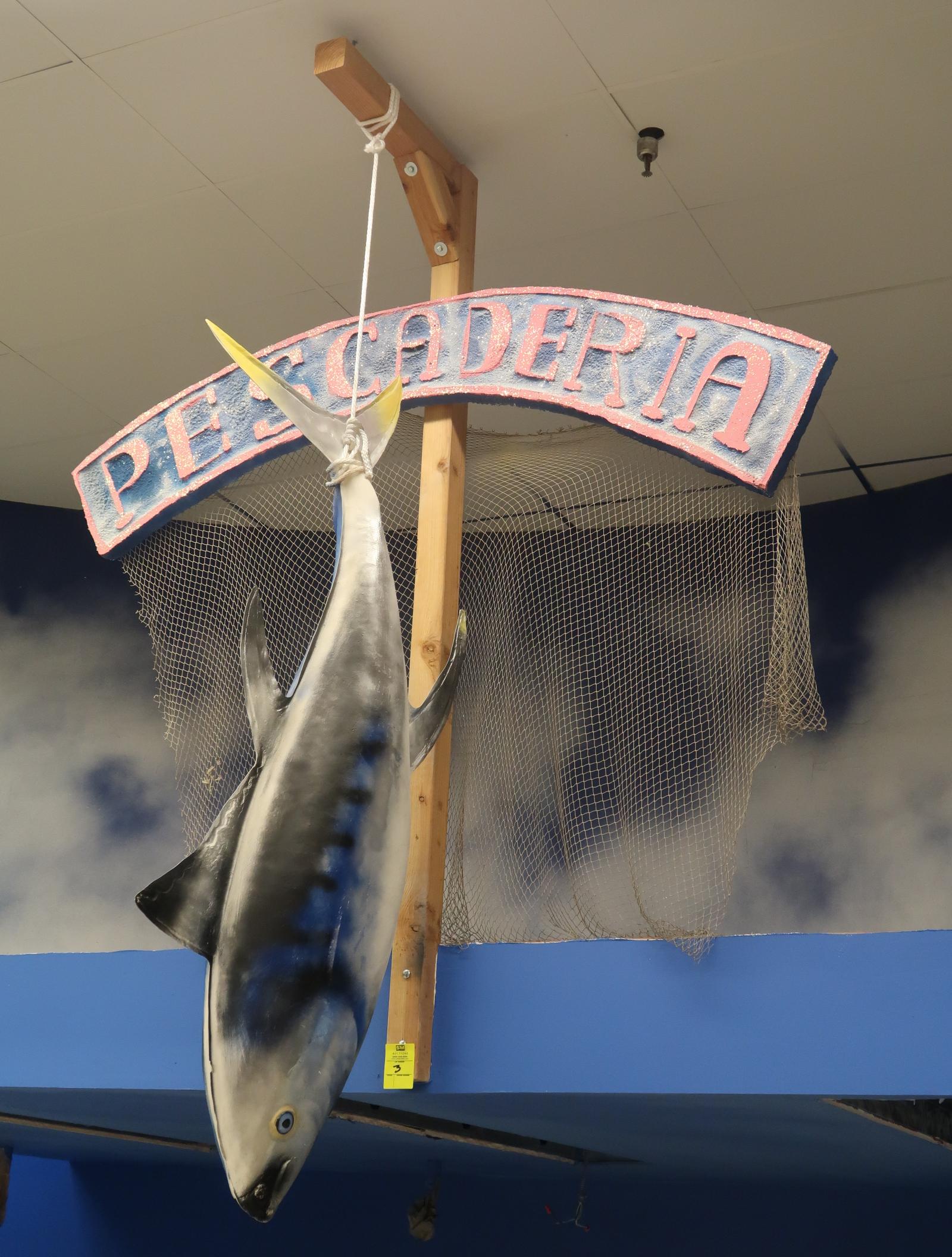 6' hanging fiberglass fish, w/ "PESCADERIA" sign