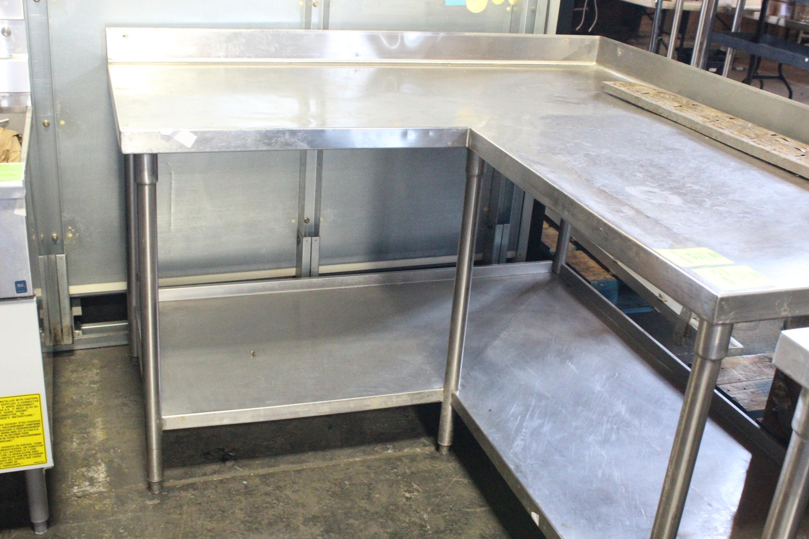 L-Shaped Stainless Steel Table W/ Backsplash