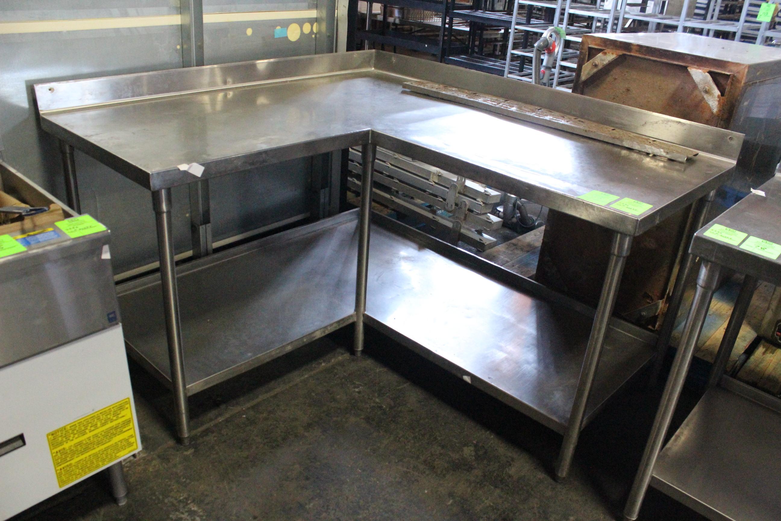 L-Shaped Stainless Steel Table W/ Backsplash