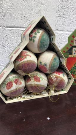 Frosted Ball Ornament Sets W/ Tree Boxes