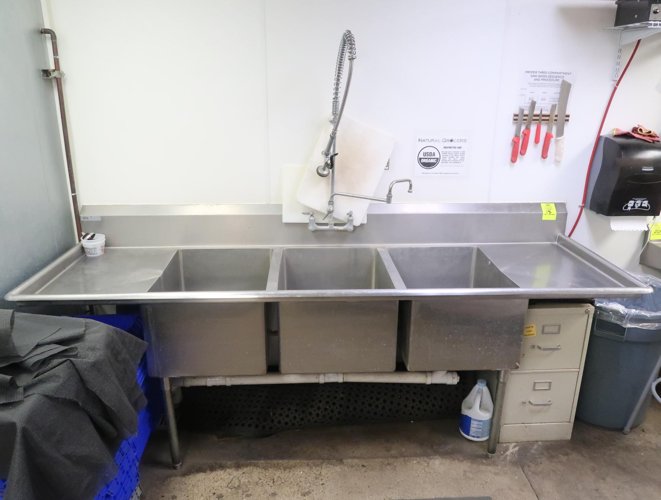 3-compartment sink w/ L & R drainboards