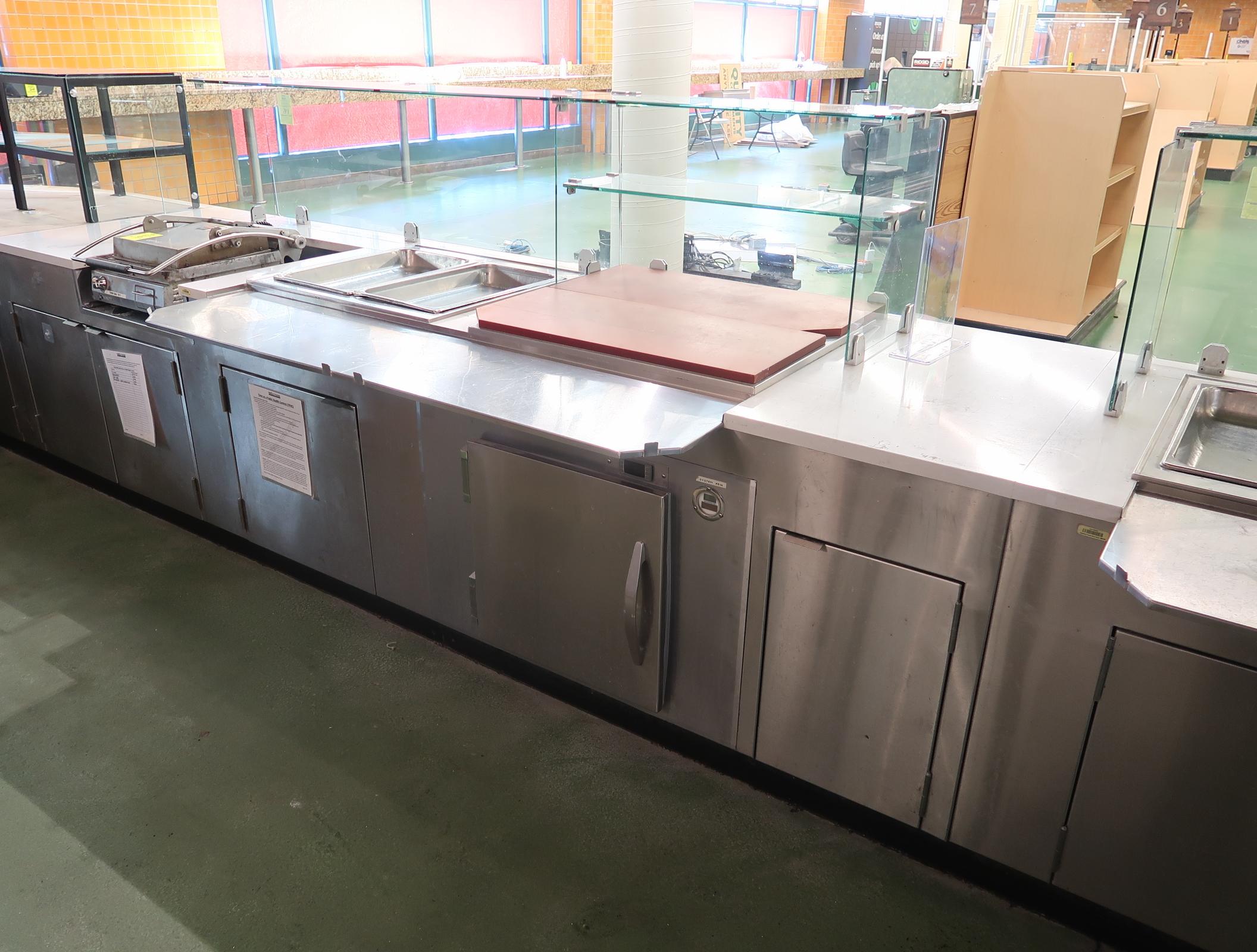 service counter w/ reach-guards, refrigerated storage & 2-pan steam table
