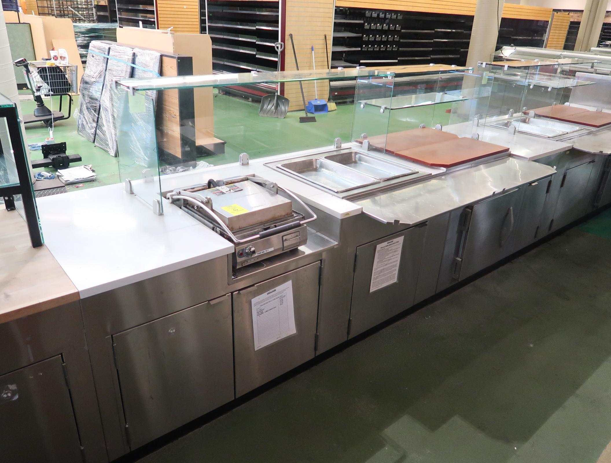 service counter w/ reach-guards, refrigerated storage & 2-pan steam table