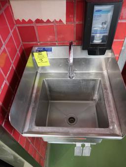 hand wash sink w/ knee valves, paper towell & soap dispensers