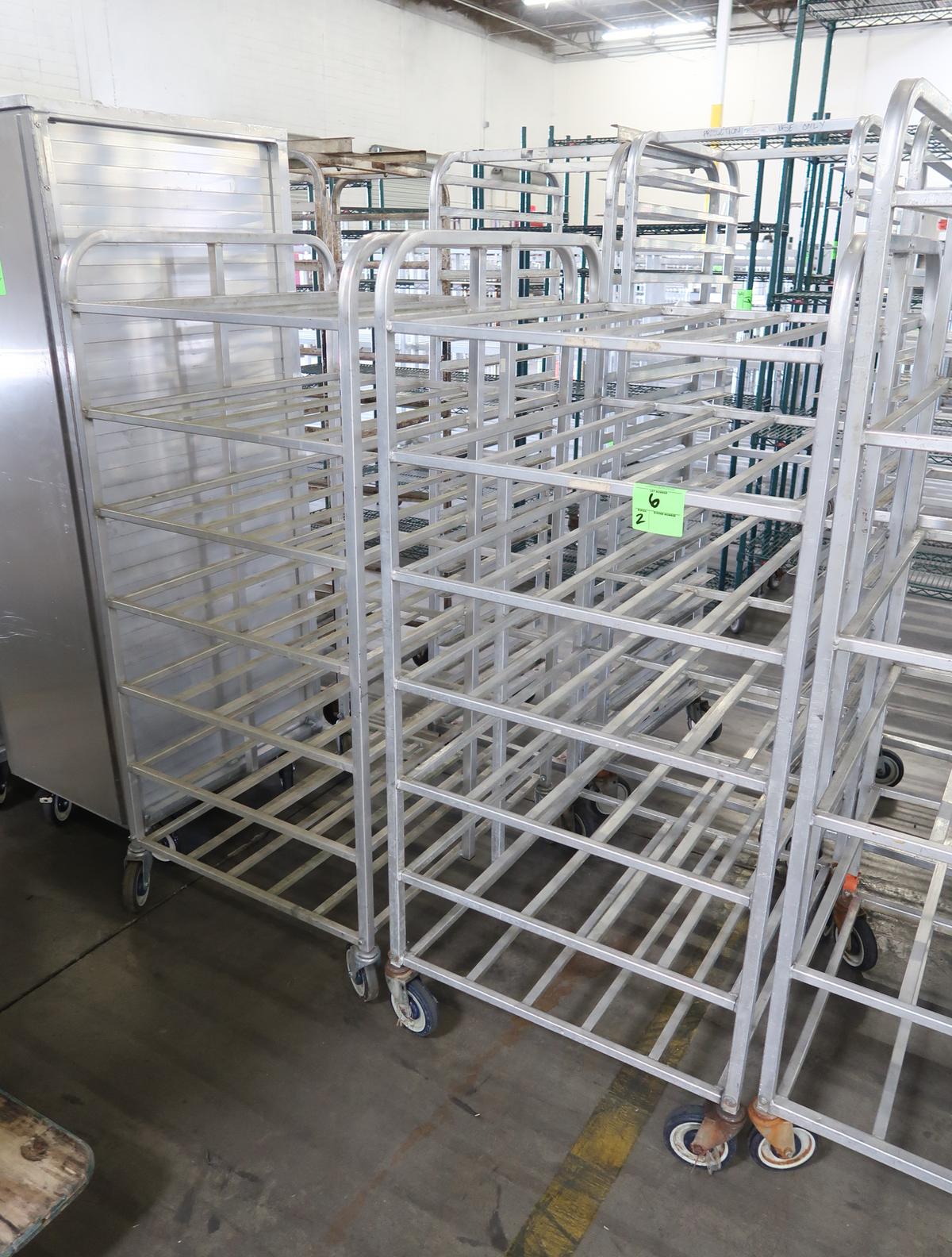 aluminum tray racks, on casters