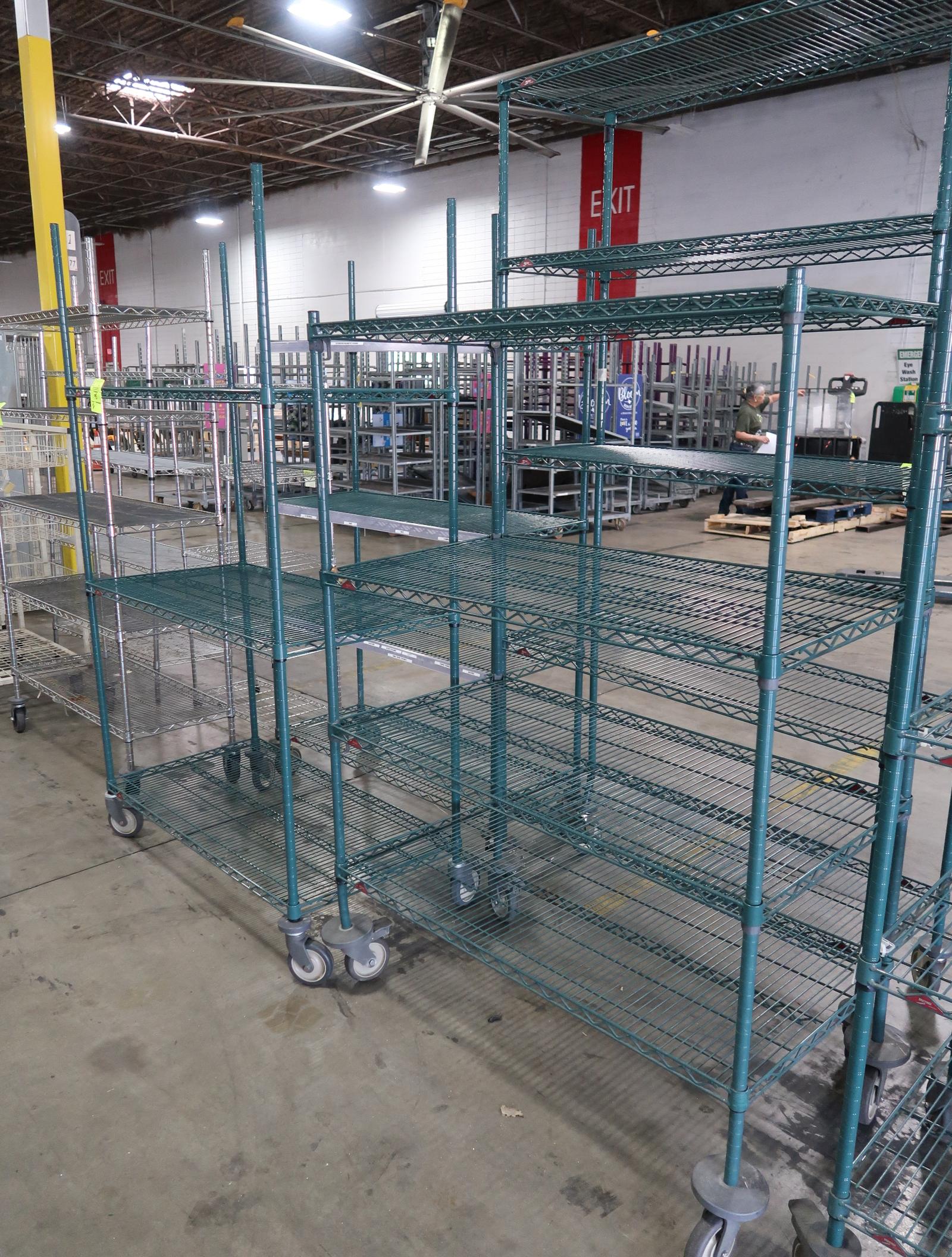 wire shelving units, epoxy coated, on casters