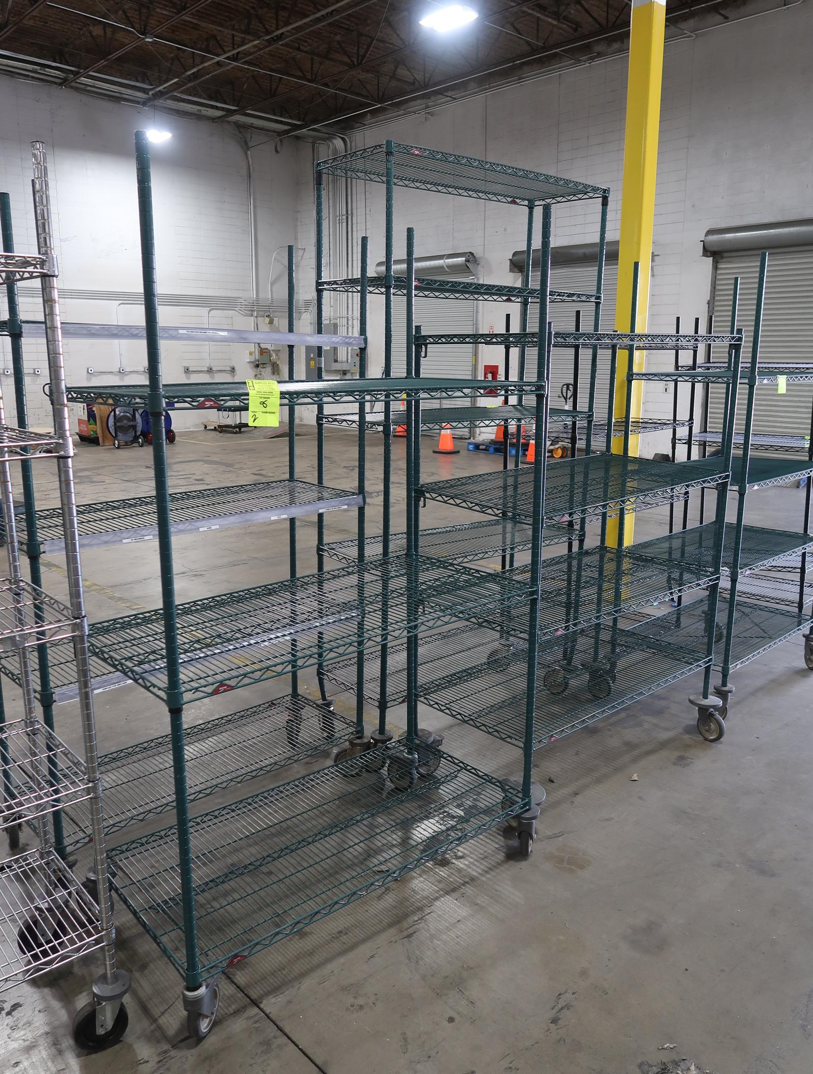 wire shelving units, epoxy coated, on casters