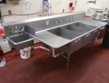 3-compartment sink w/ L & R drainboards & hand sink attached