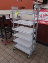 wire shelving merchandiser, on casters