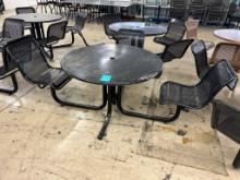 Metal Outdoor Table W/ 3 Attached Chairs