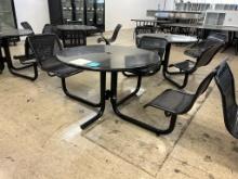 Metal Outdoor Table W/ 3 Attached Chairs