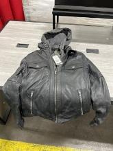 Corbani Men's Leather Vintage Bomber Jacket W/ Hood S