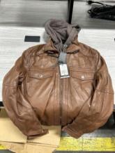 Corbani Men's Leather Bomber Jacket W/ Removable Hood S
