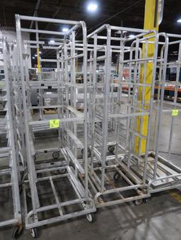 aluminum sheet pan racks, w/ space for drip trays, on casters