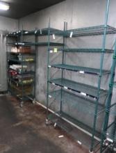wire shelving units, epoxy coated, on casters w/ connecting shelves
