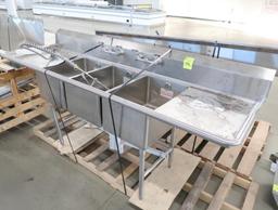 3-compartment sink w/ L & R drainboards & pre-wash sprayers