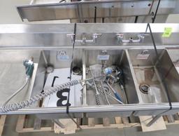 3-compartment sink w/ L & R drainboards & pre-wash sprayers