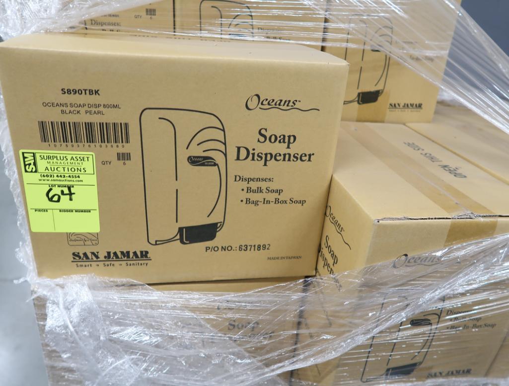 pallet of San Jamar soap dispensers, new