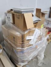 pallet of misc ventilation registers, diffusers, filters, etc