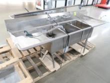 3-compartment sink w/ L & R drainboards & pre-wash sprayers