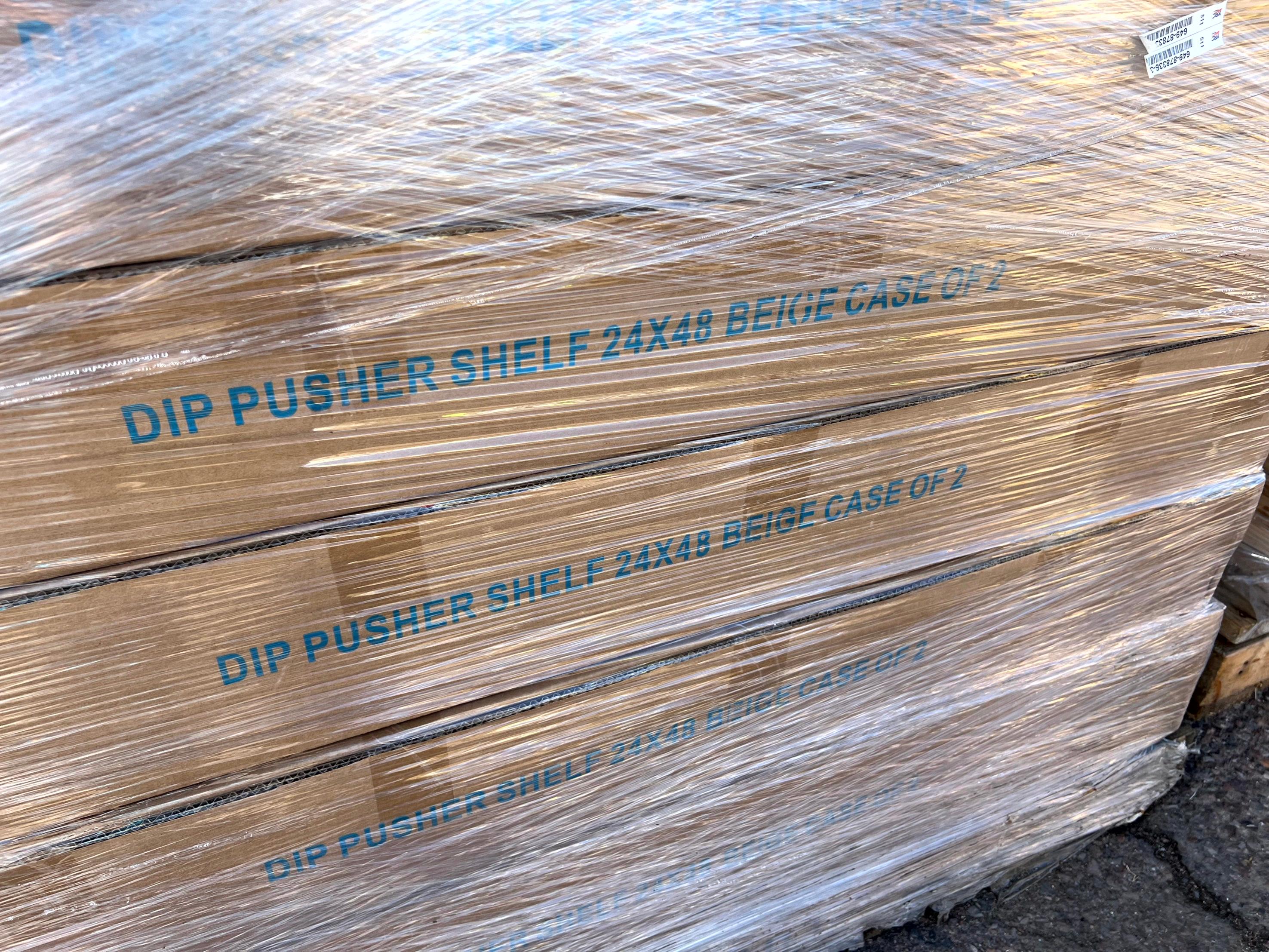Pallet of DIP Pusher 4ft x 2ft Shelves