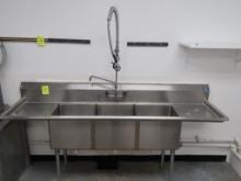 3-compartment sink w/ L & R drainboards & pre-wash sprayer