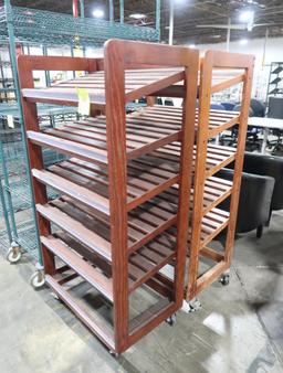 wooden bread racks, on casters