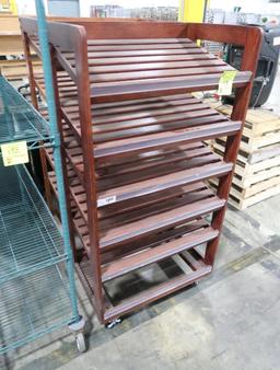 wooden bread racks, on casters