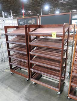 wooden bread racks, on casters