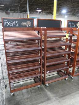 wooden bread racks, on casters