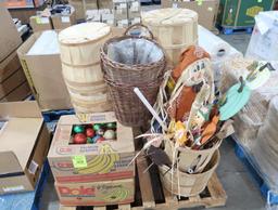 pallet of bushel baskets & seasonal decor