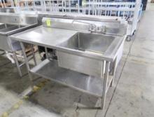 single compartment sink w/ L drainboard & undershelf